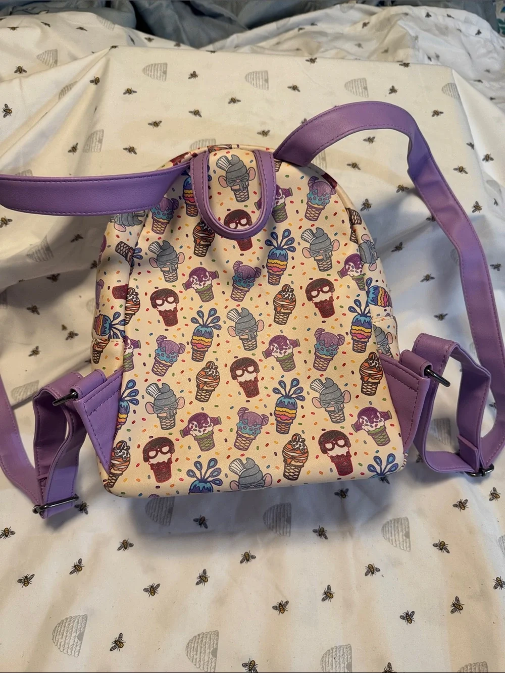 Loungefly Kids Cream Ice Cream Cone Print Mini Backpack with Purple Accents